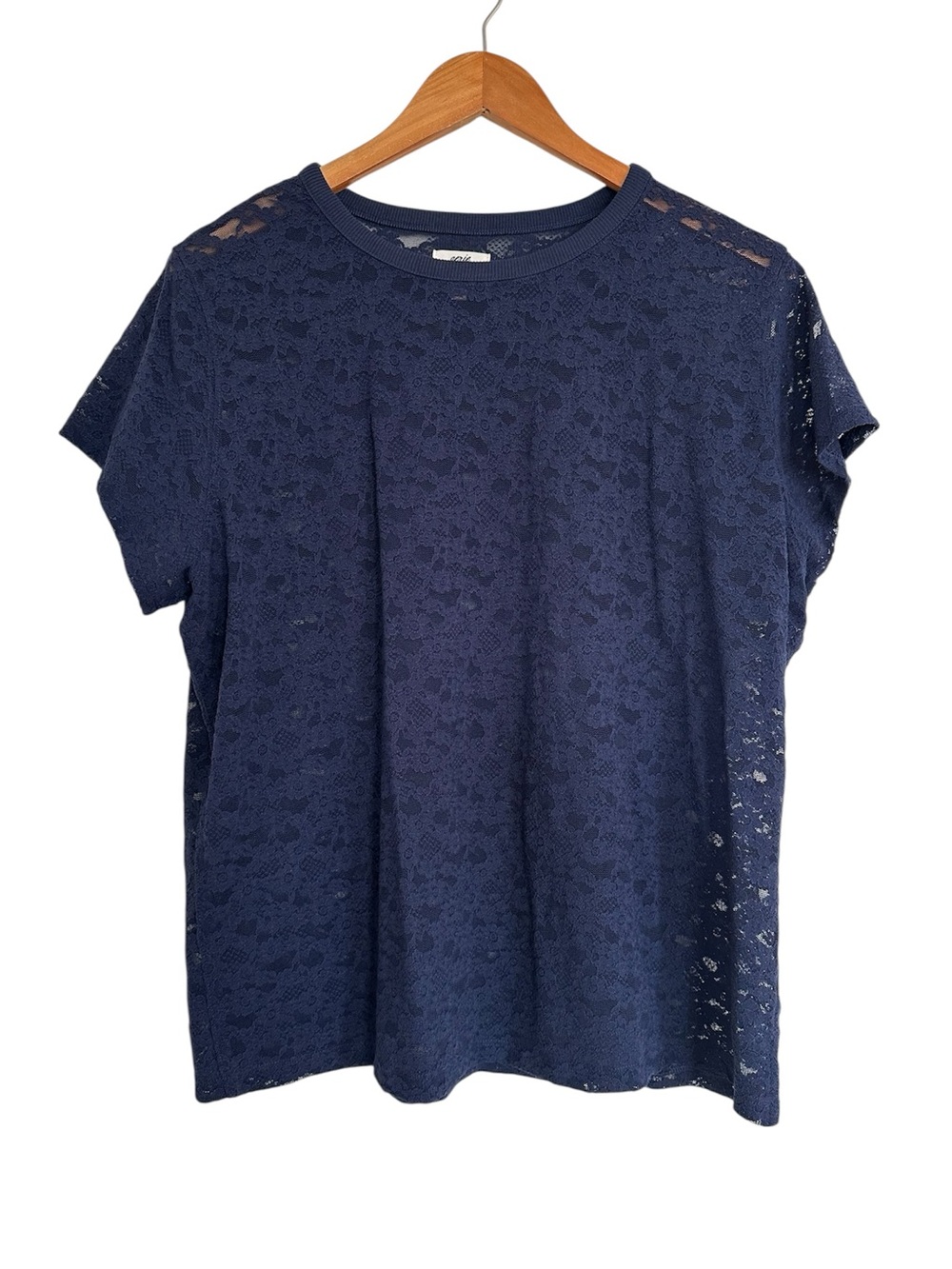 Aerie Sheer Floral Lace Short Sleeve T Shirt Navy Blue XL Boho Grunge Whimsigoth
